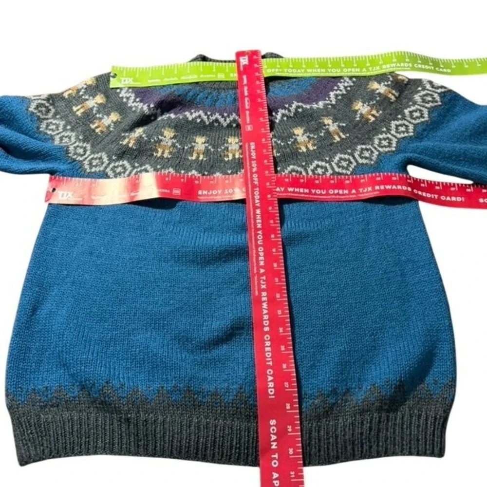 The Alpaca Connection Handmade Peru Wool Fair Isle People Sweater Blue L
